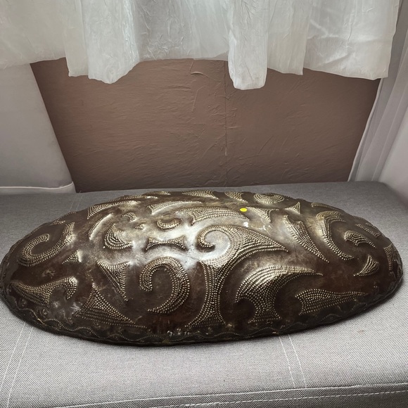 Artisan handmade gold tan brow metal swirls long bowl decor from Haiti - Picture 4 of 4